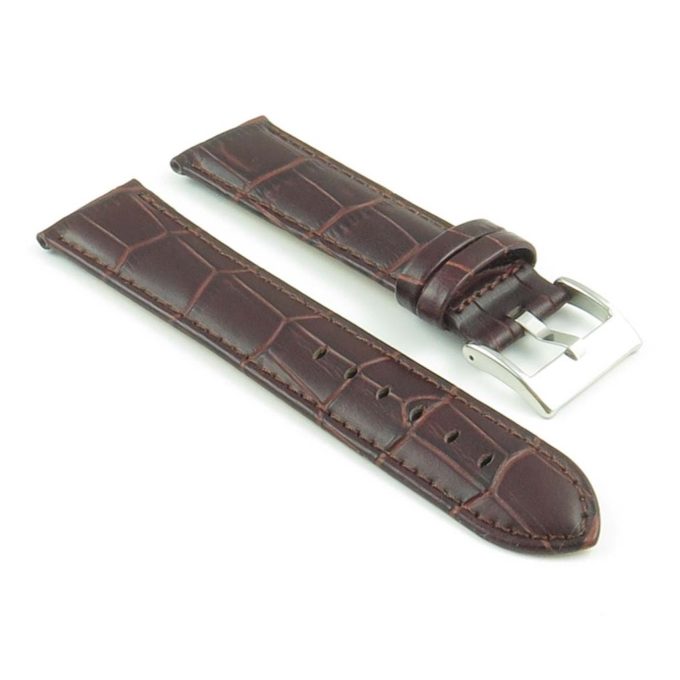 368.2 Crocodile Embossed Padded Leather Watch Strap in Dark Brown