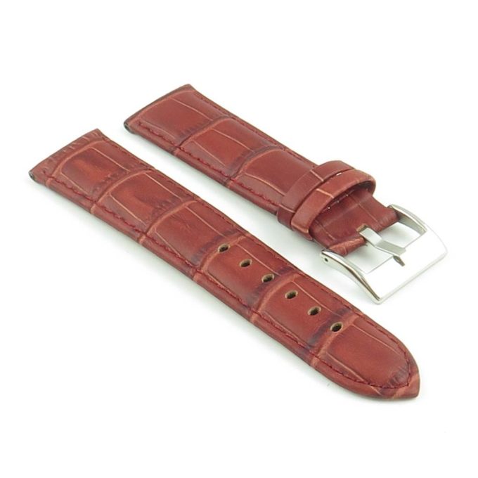 368.4 Crocodile Embossed Padded Leather Watch Strap in Burgundy