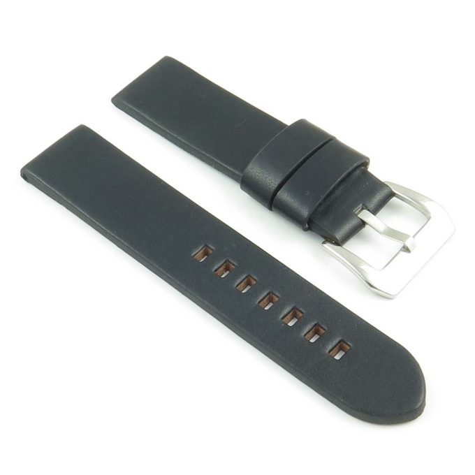 383.1 Thick Flat Leather Watch Strap in Black