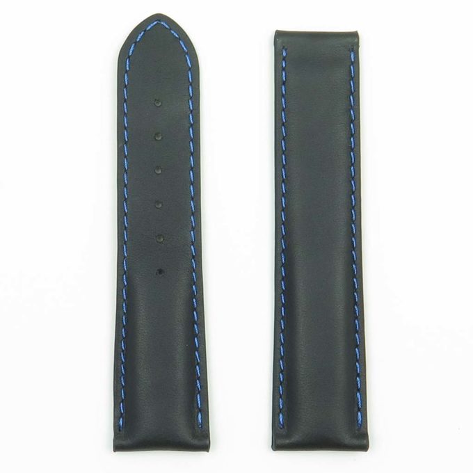 DASSARI Modena ome10.1.5 Smooth Italian Leather Strap for Deployment Clasp Black with Blue Stitching
