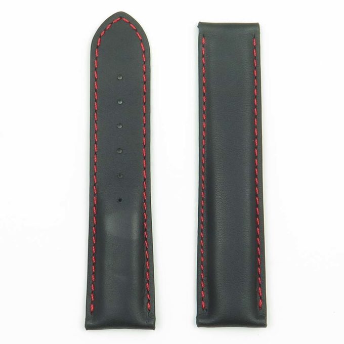 DASSARI Modena ome10.1.6 Smooth Italian Leather Strap for Deployment Clasp in Black with Red Stitching