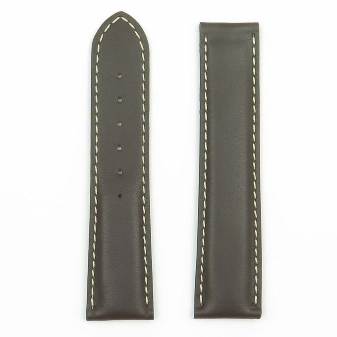 DASSARI Modena ome10.2.22 Smooth Italian Leather Strap for Deployment Clasp in Brown with White Stitching