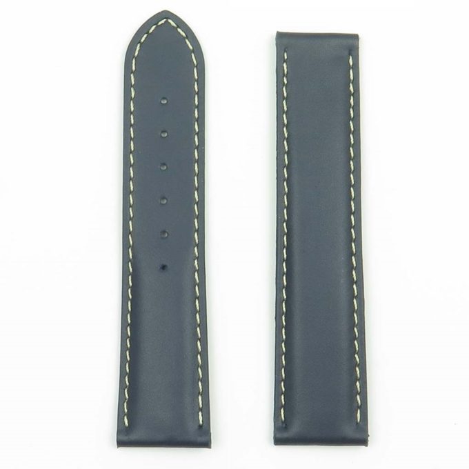 DASSARI Modena ome10.5.22 Smooth Italian Leather Strap for Deployment Clasp in Blue with White Stitching