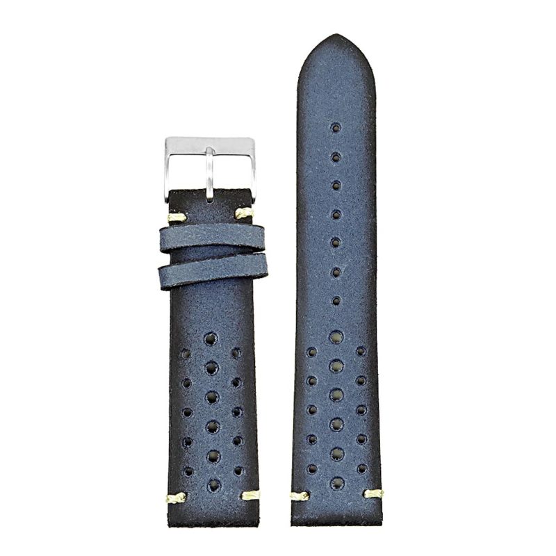 DASSARI Speedster ra2.5 Perforated Vintage Leather Rally Strap in Blue