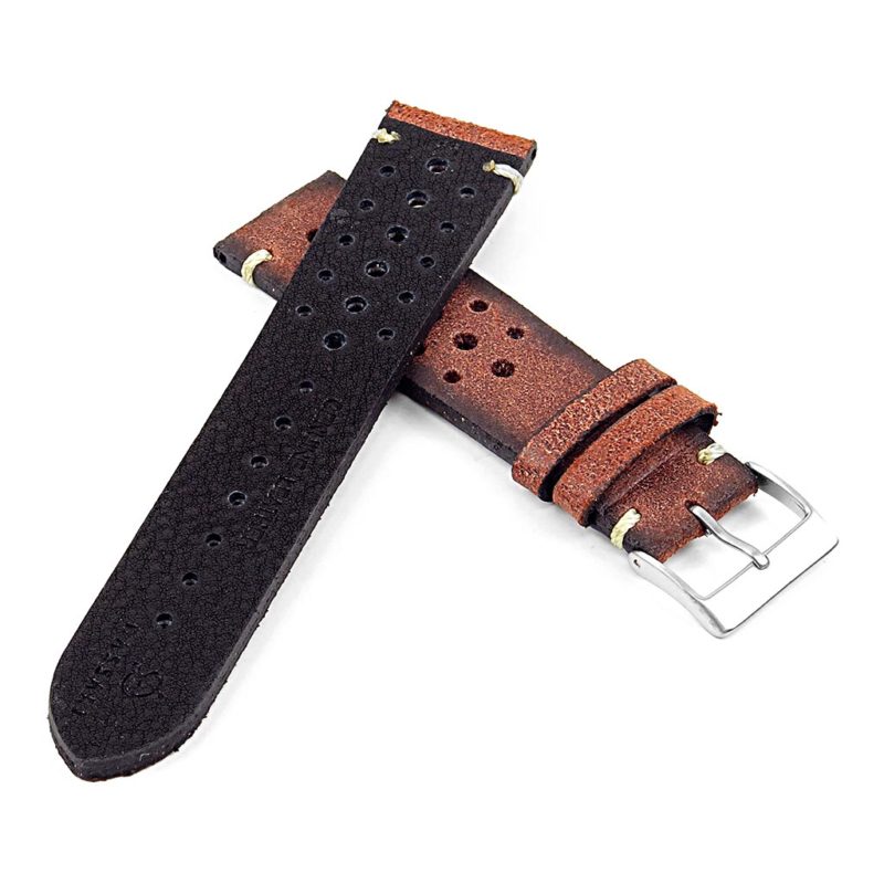 DASSARI Speedster ra2.8 Perforated Vintage Leather Rally Strap in Red