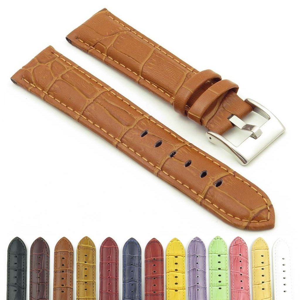 Crocodile Embossed Padded Leather Watch Strap StrapsCo