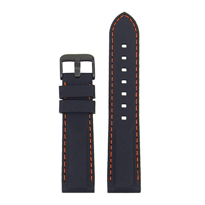 pu1.1.12.mb Rubber Strap with Contrast Stitching with Matte Black Tang Buckle in black with orange stitching