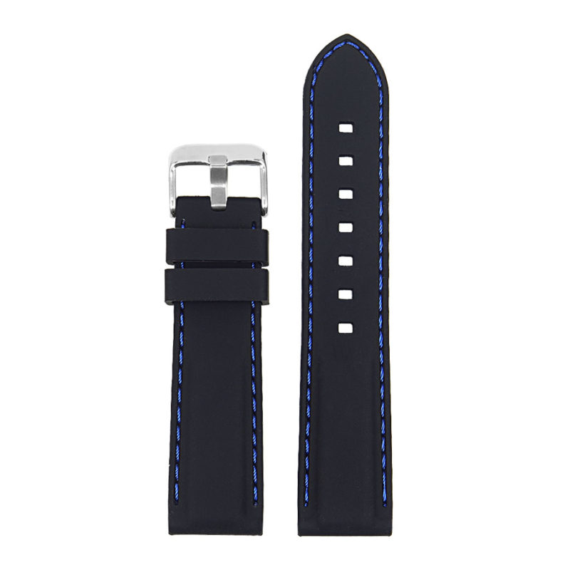 pu1.1.5 Rubber Strap with Contrast Stitching in black with blue stitching