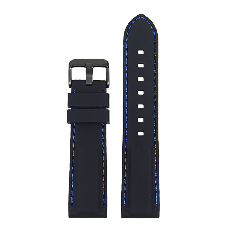 pu1.1.5.mb Rubber Strap with Contrast Stitching with Matte Black Tang Buckle in black with blue stitching