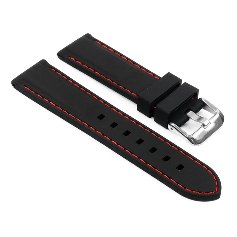 pu1.1.6 Rubber Strap with Contrast Stitching in black with red stitching