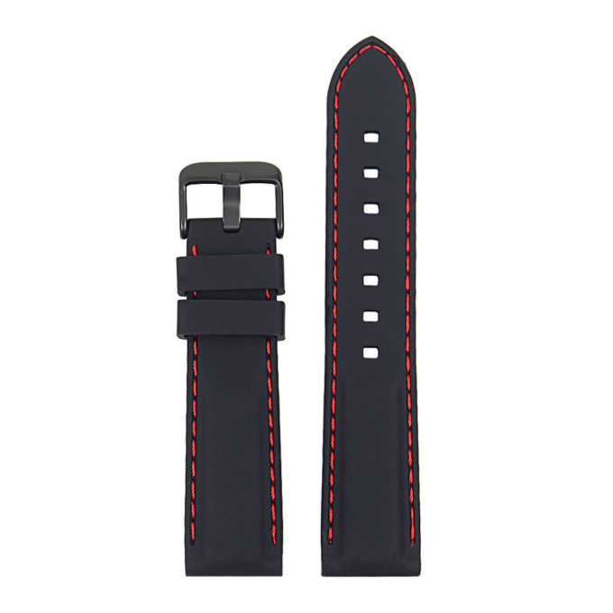 pu1.1.6.mb Rubber Strap with Contrast Stitching with Matte Black Tang Buckle in black with red stitching