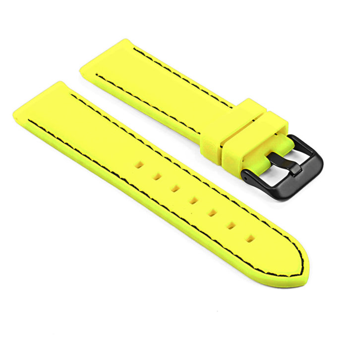 pu1.10.1.mb Rubber Strap with Contrast Stitching with Matte Black Tang Buckle in Yellow with Black stitching