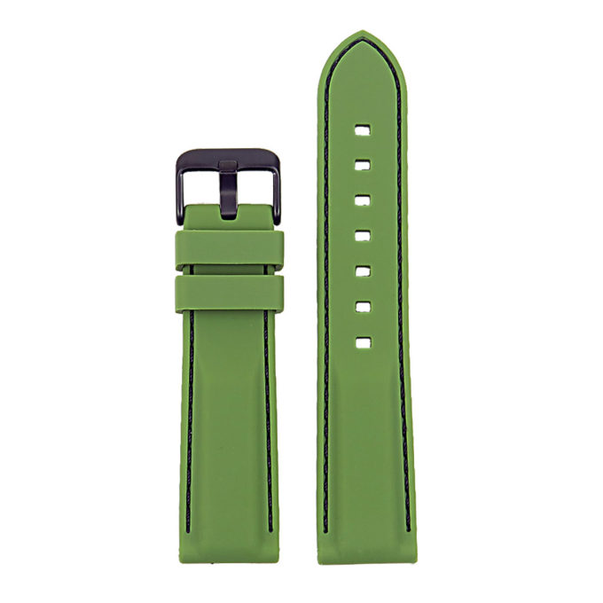 pu1.11.1.mb Rubber Strap with Contrast Stitching with Matte Black Tang Buckle in green with black stiching