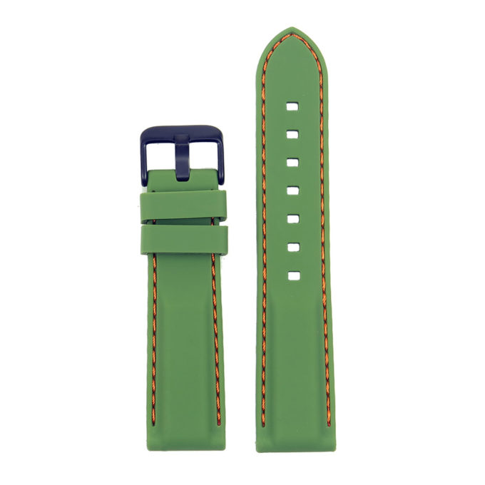 pu1.11.12.mb Rubber Strap with Contrast Stitching with Matte Black Tang Buckle in green with orange stiching