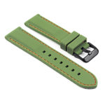 pu1.11.12.mb Rubber Strap with Contrast Stitching with Matte Black Tang Buckle in green with orange stiching