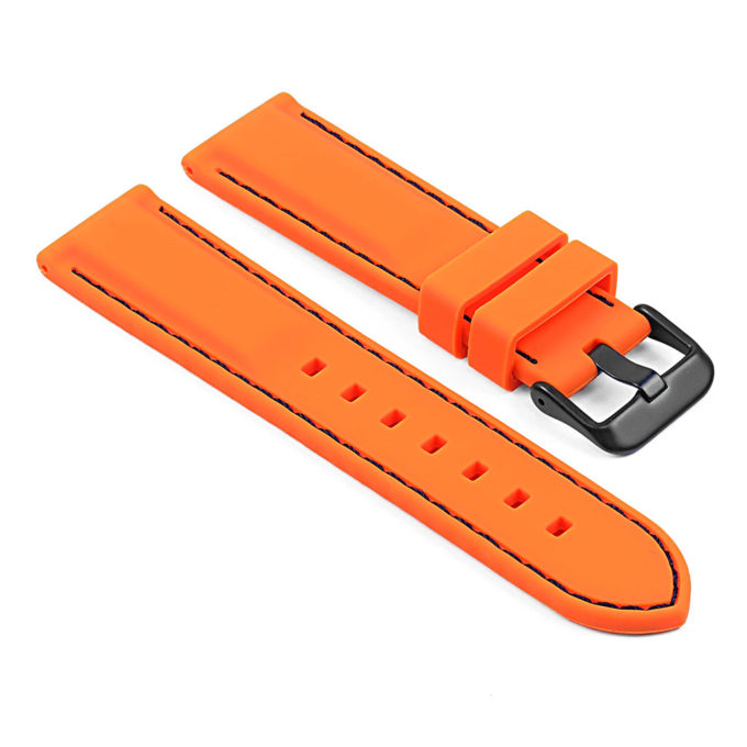 pu1.12.1.mb Rubber Strap with Contrast Stitching with Matte Black Tang Buckle in orange with black stitching