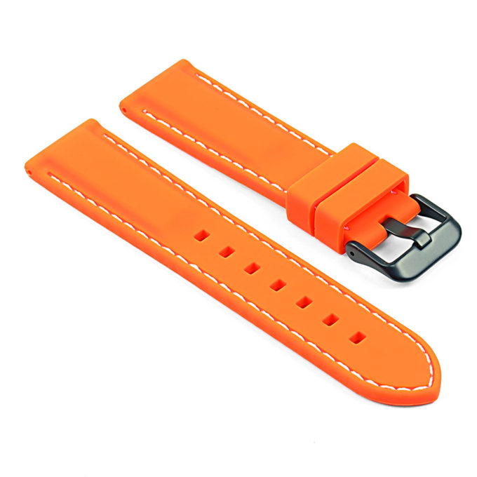 pu1.12.22.mb Rubber Strap with Contrast Stitching with Matte Black Tang Buckle in orange with white stiching