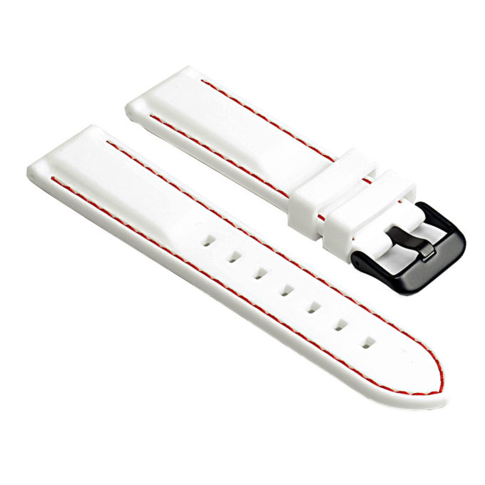 pu1.22.6.mb Rubber Strap with Contrast Stitching with Matte Black Tang Buckle in white with red stitching