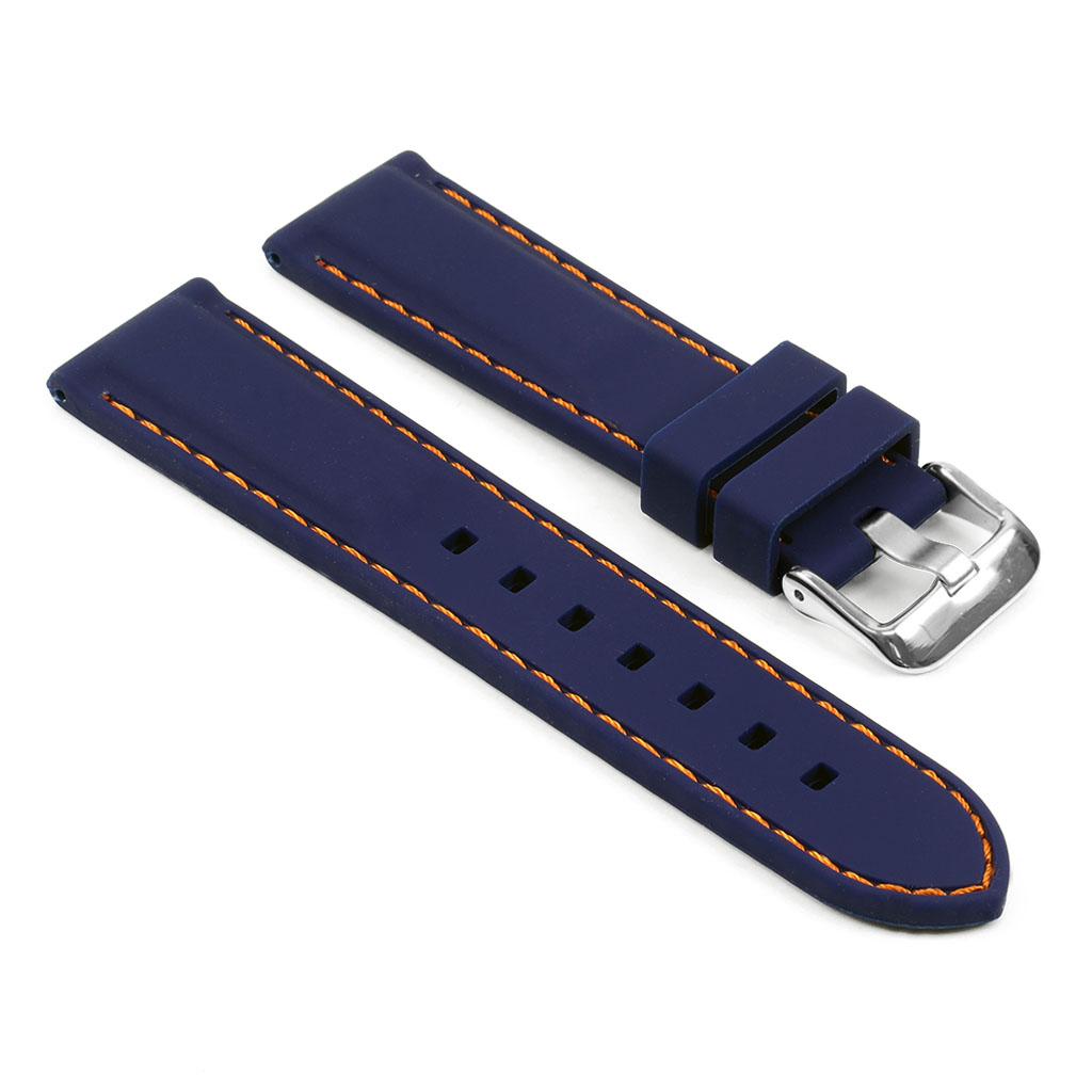 pu1.5.12 Rubber Strap with Contrast Stitching in blue with orange stitching