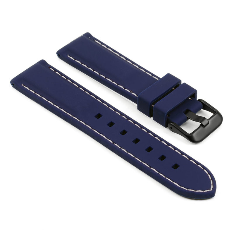 pu1.5.22.mb Rubber Strap with Contrast Stitching with Matte Black Tang Buckle in blue with white stitching