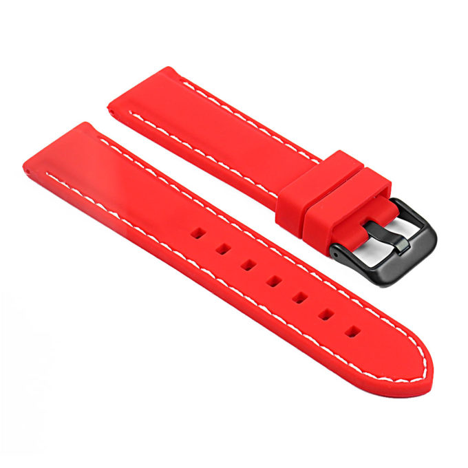 pu1.6.22.mb Rubber Strap with Contrast Stitching with Matte Black Tang Buckle in red with white stitching