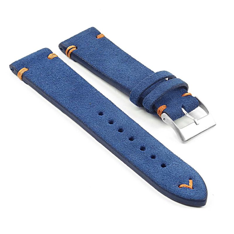 st15.5.12 Suede Watch Strap in blue w orange stitching
