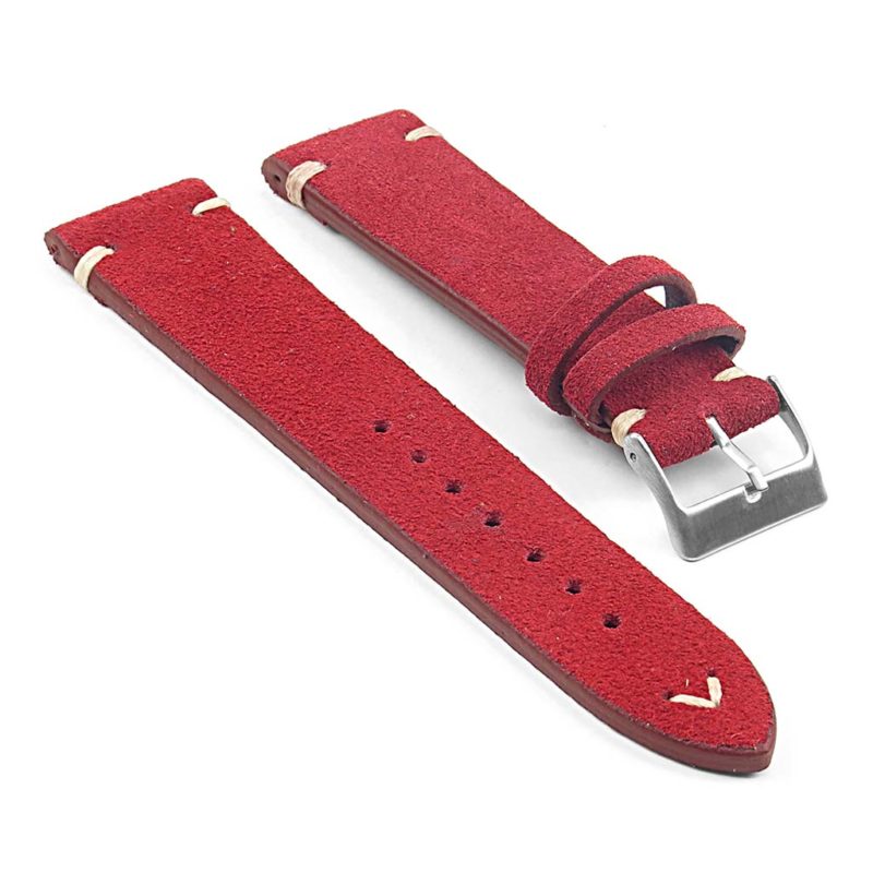 st15.6 Suede Watch Strap in red w white stitching