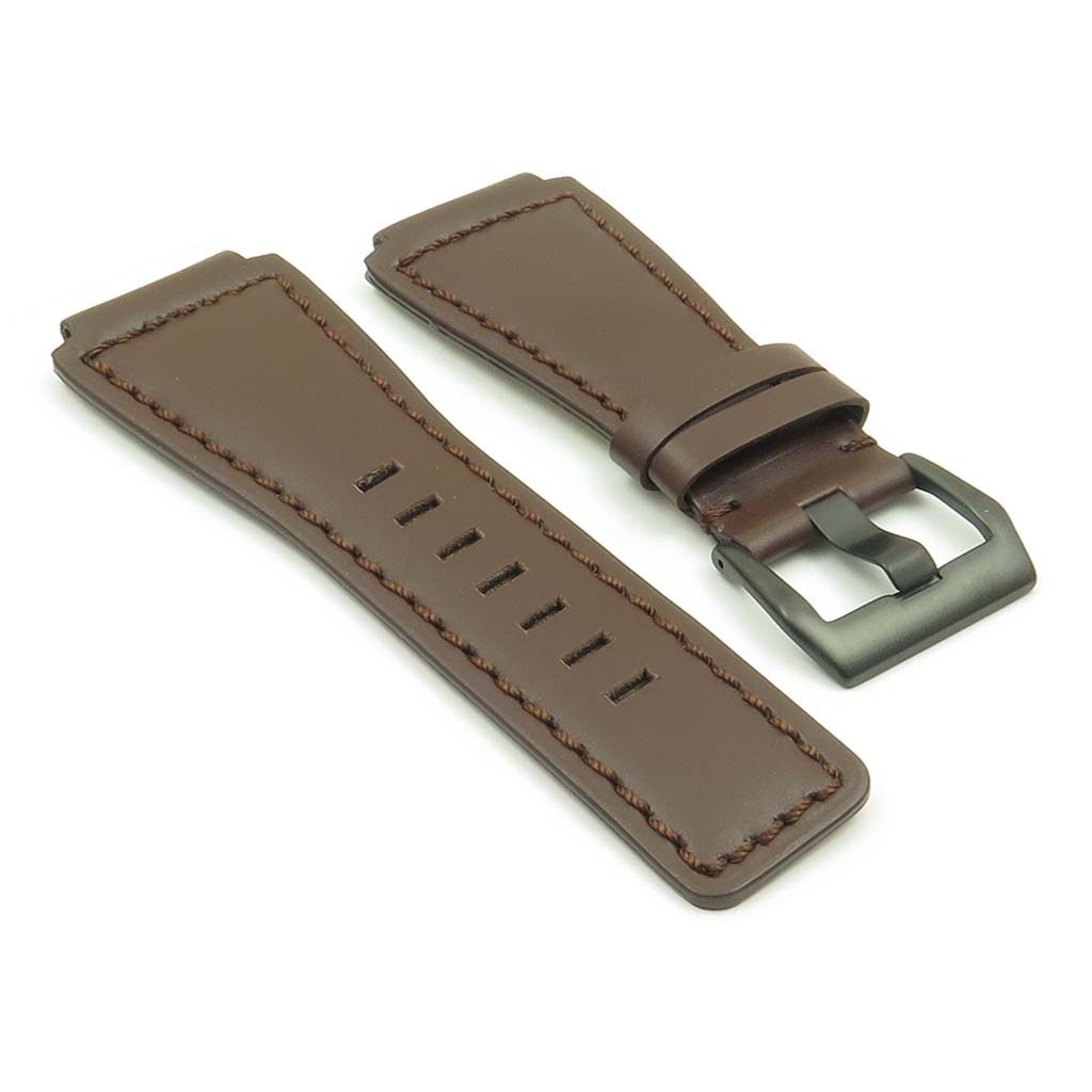 BR1.2.mb DASSARI Magnum Leather Watch Strap for Bell and Rossin Brown w. Matte Black Buckle