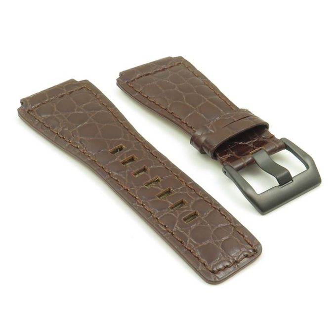 BR3.2.mb Bell & Ross Alligator watch strap in brown with matte black buckle