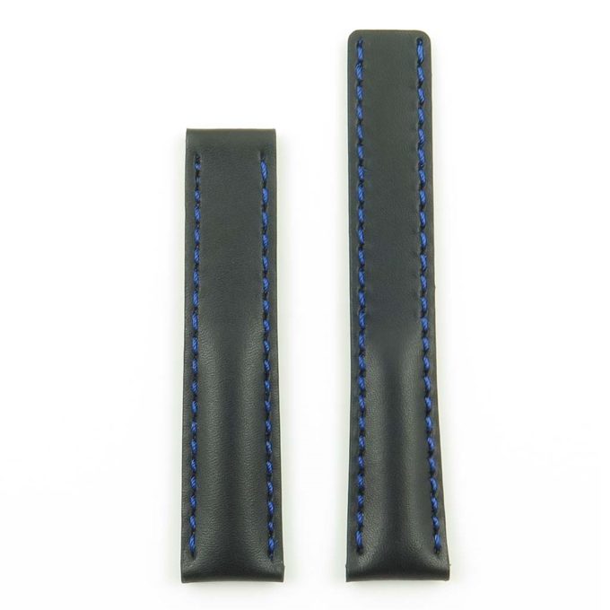 DASSARI Transit p605.1.5 Italian Leather Watch Strap for Tag Heuer in Black w Blue Stitching