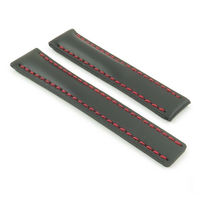 DASSARI Transit p605.1.6 Italian Leather Watch Strap for Tag Heuer in Black w Red Stitching