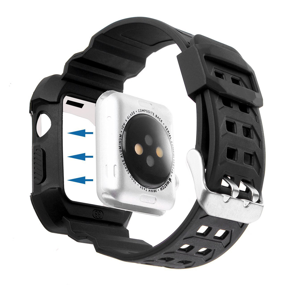 Black Rubber Strap w/ Built in Protective Case for Apple Watch StrapsCo