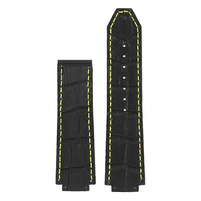 p622.1.10 DASSARI Croc Embossed leather Strap for Hublot Big Bang in Black W Yellow Stitching 3