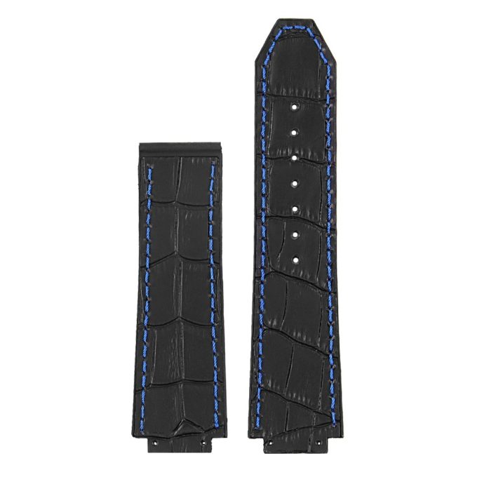 p622.1.5 DASSARI Croc Embossed leather Strap for Hublot Big Bang in Black W Blue Stitching 3