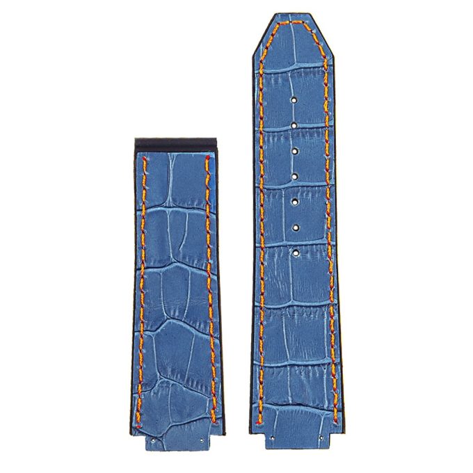 p622.5.12 DASSARI Croc Embossed leather Strap in Blue w Orange Stitching 3