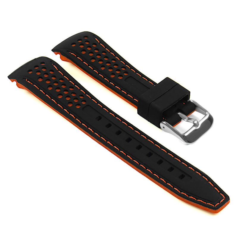 Perforated Rubber Strap in Black and Orange