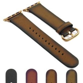 DASSARI Vintage Leather Strap For Apple Watch w Yellow Gold Buckle