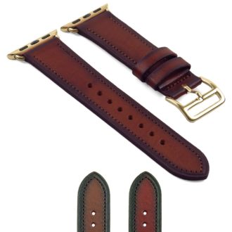 DASSARI Vintage Leather Strap for Apple Watch w Yellow Gold Buckle