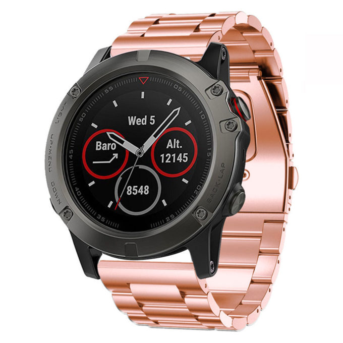 G.m7.rg Stainless Steel H Link Band For Garmin Fenix 3 In Rose Gold