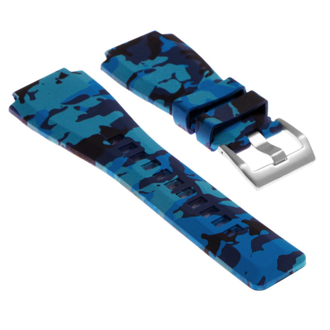 Pu8.5 Camo Silicone Strap For Bell And Ross In Blue