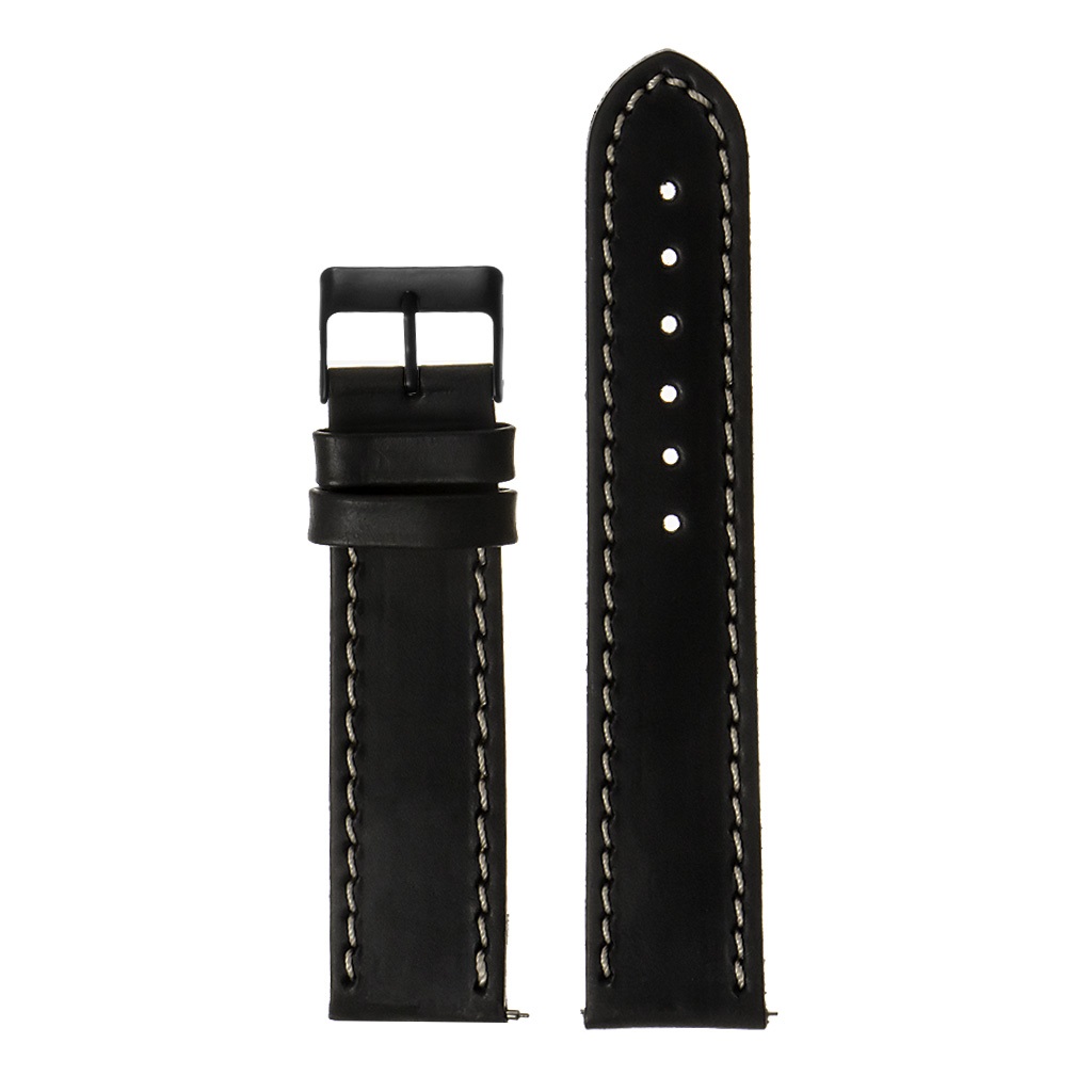 StrapsCo Quick Release Vintage Top Grain Leather Watch Band w Matte Black Buckle