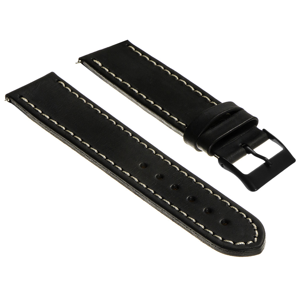 StrapsCo Quick Release Vintage Top Grain Leather Watch Band w Matte Black Buckle