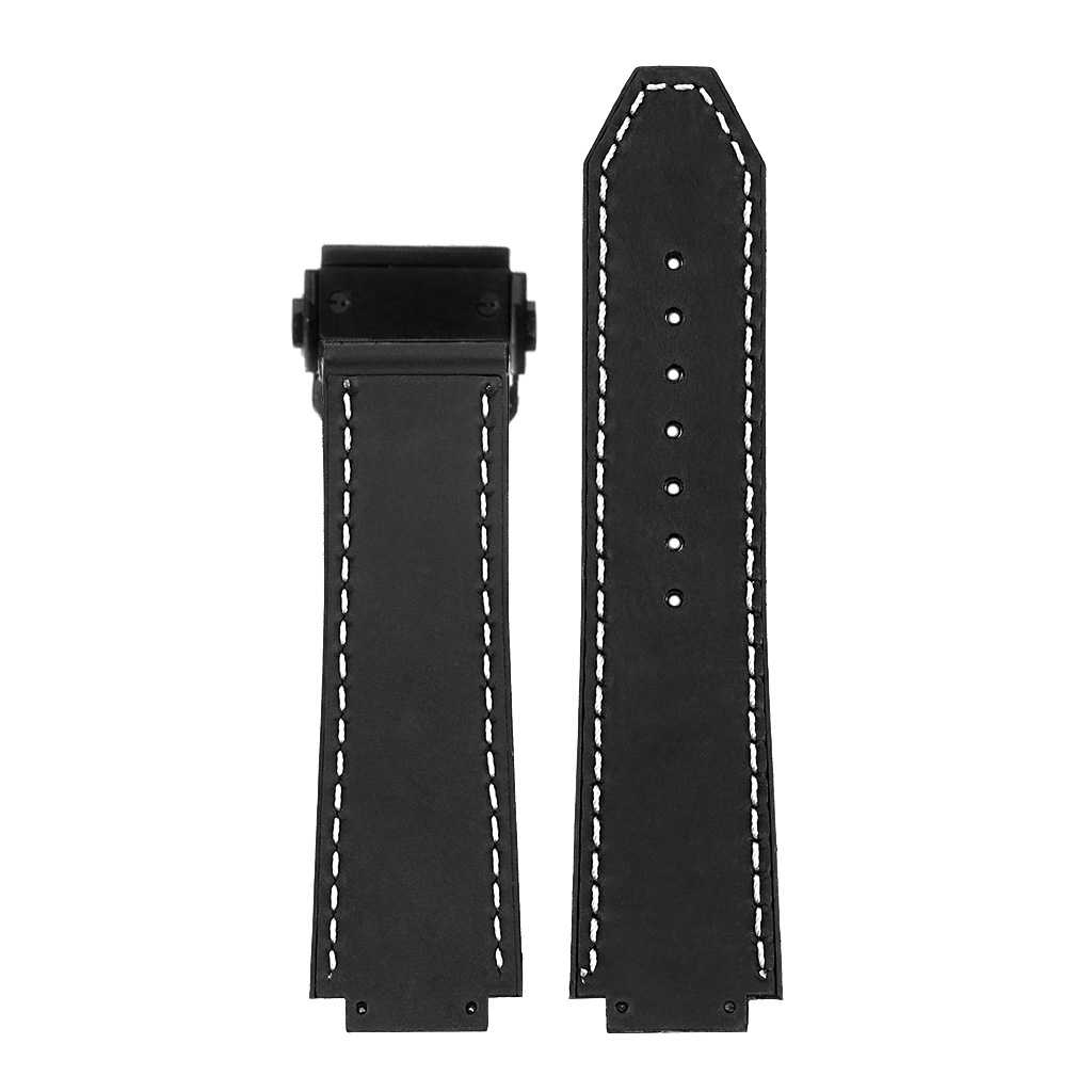 DASSARI Distressed Leather & Rubber Strap for Hublot Big Bang Matte Black Clasp