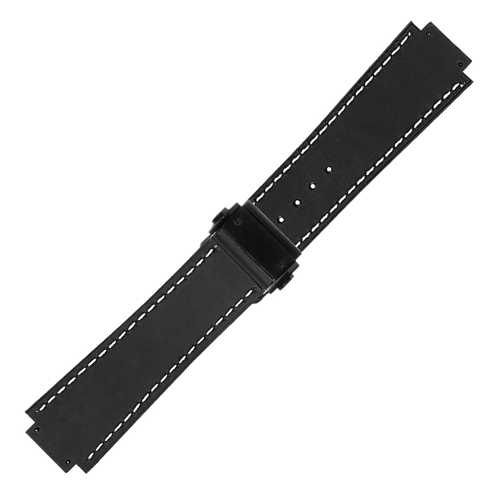 DASSARI Distressed Leather & Rubber Strap for Hublot Big Bang Matte Black Clasp