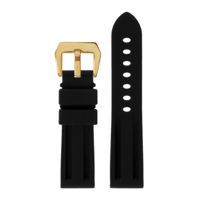 R.pn1.1.yg Silicone Rubber Strap In Black W Yellow Gold Buckle 2