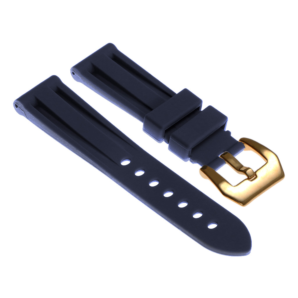 R.pn1.5.yg Silicone Rubber Strap In Blue W Yellow Gold Buckle