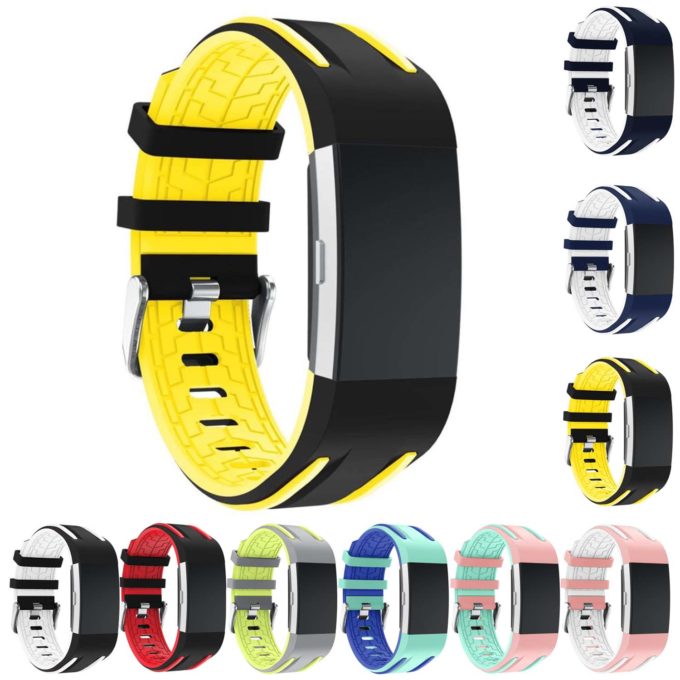 Fb.r24.1.12 Gallery Racing Stripe Rubber Watch Strap For Fitbit Charge 2 Black And Yellow