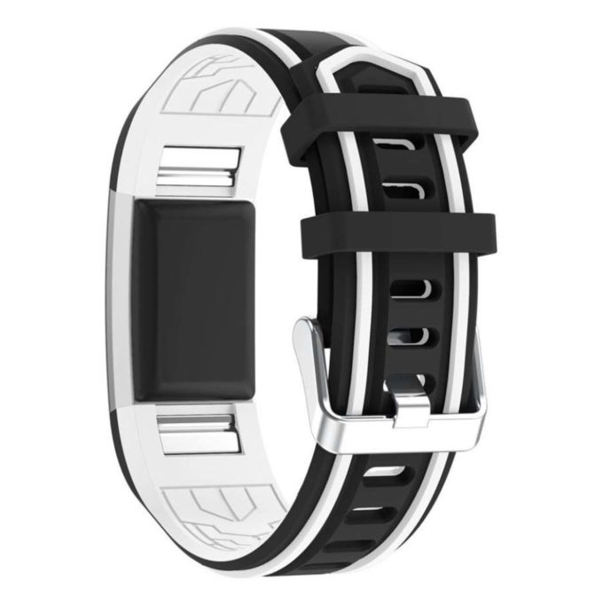 Fb.r24.1.22 Racing Stripe Rubber Watch Strap For Fitbit Charge 2 Black And White 2