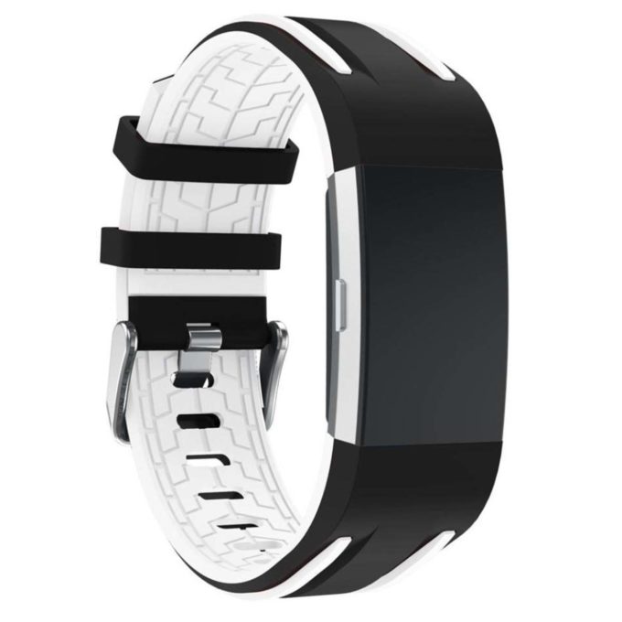 Fb.r24.1.22 Racing Stripe Rubber Watch Strap For Fitbit Charge 2 Black And White
