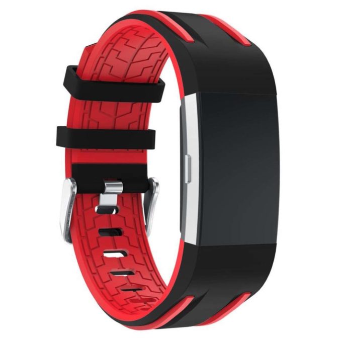 Fb.r24.1.6 Racing Stripe Rubber Watch Strap For Fitbit Charge 2 Black And Red
